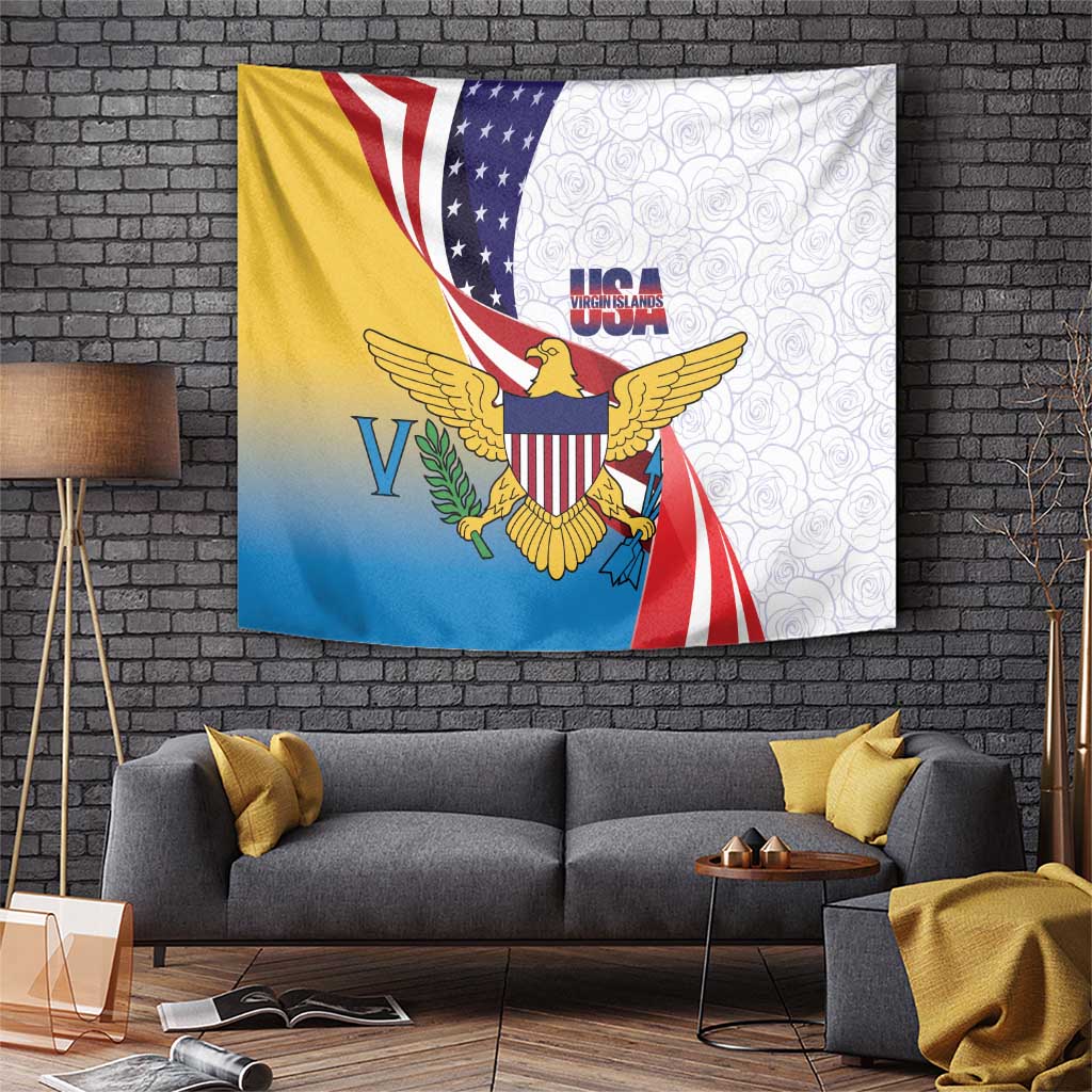 United States Virgin Islands Tapestry USA Curve Flag With Yellow Eagle - Wonder Print Shop