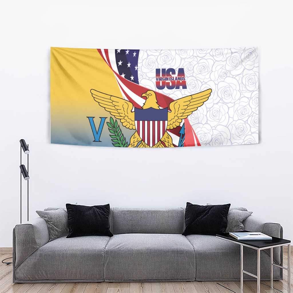 United States Virgin Islands Tapestry USA Curve Flag With Yellow Eagle - Wonder Print Shop