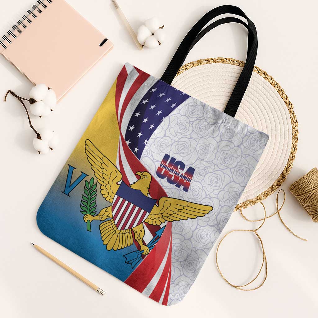United States Virgin Islands Tote Bag USA Curve Flag With Yellow Eagle - Wonder Print Shop