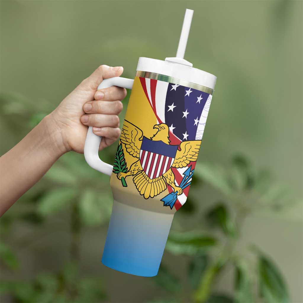 United States Virgin Islands Tumbler With Handle USA Curve Flag With Yellow Eagle - Wonder Print Shop