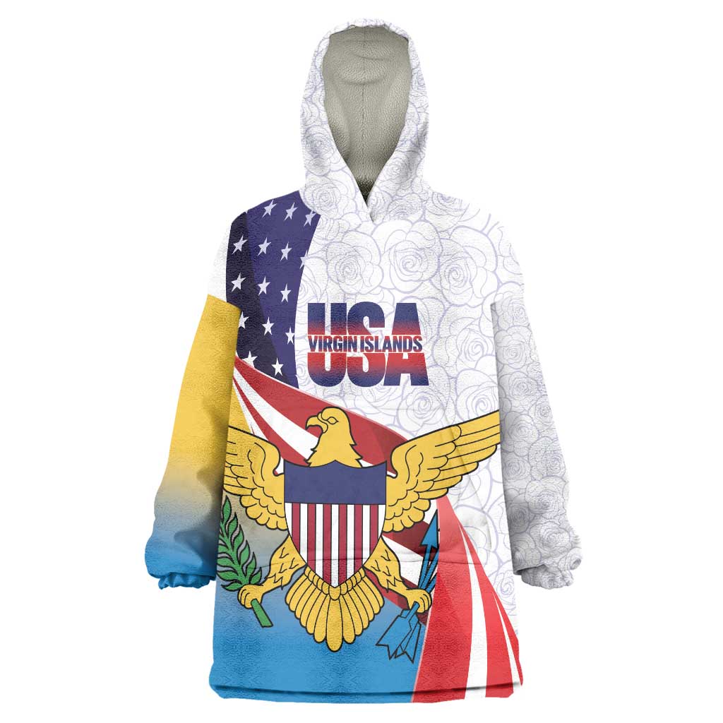 United States Virgin Islands Wearable Blanket Hoodie USA Curve Flag With Yellow Eagle - Wonder Print Shop