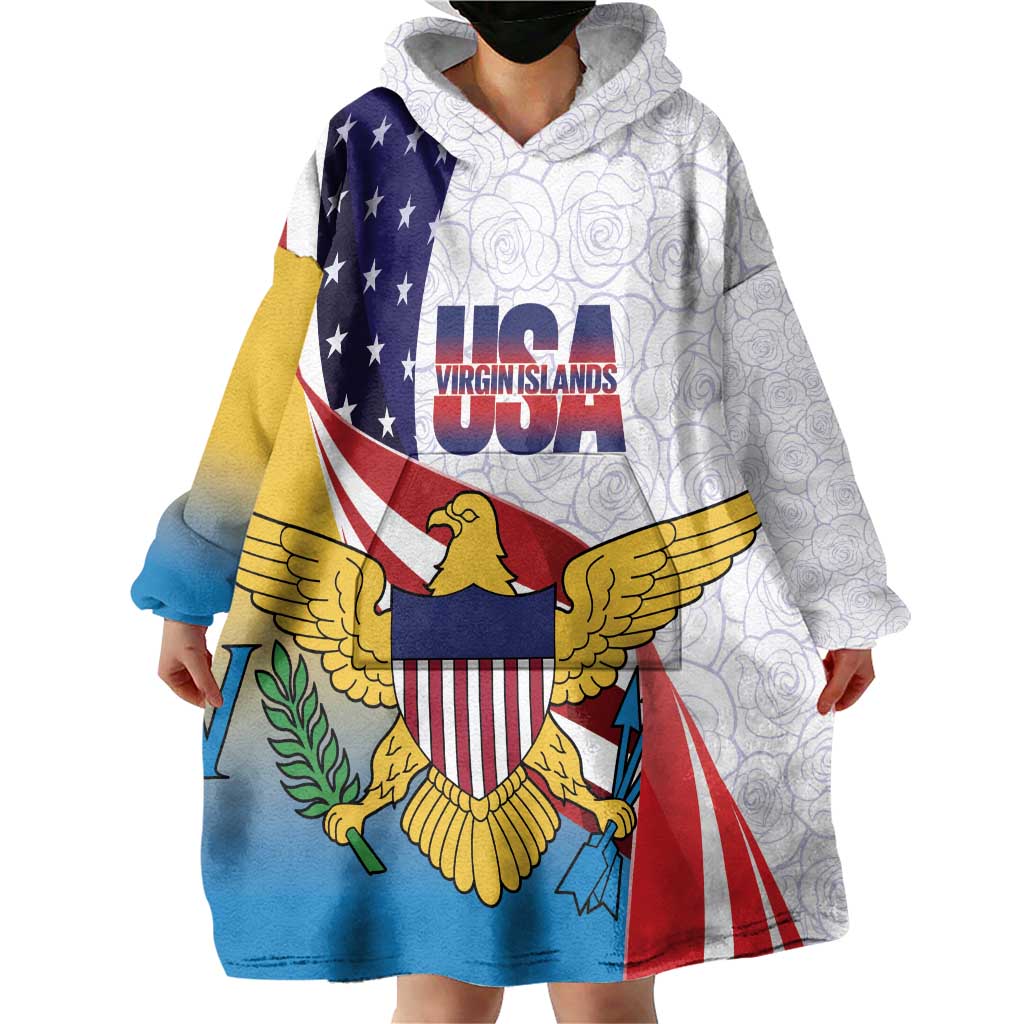 United States Virgin Islands Wearable Blanket Hoodie USA Curve Flag With Yellow Eagle - Wonder Print Shop