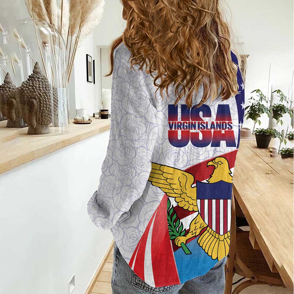 United States Virgin Islands Women Casual Shirt USA Curve Flag With Yellow Eagle - Wonder Print Shop