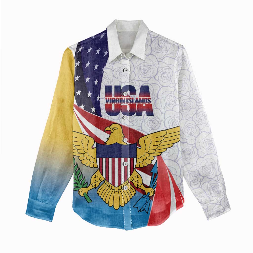 United States Virgin Islands Women Casual Shirt USA Curve Flag With Yellow Eagle - Wonder Print Shop