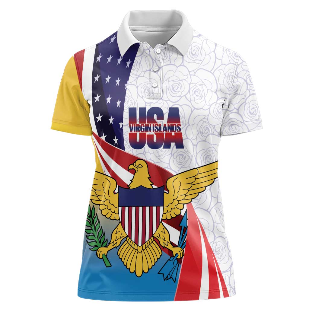 United States Virgin Islands Women Polo Shirt USA Curve Flag With Yellow Eagle - Wonder Print Shop