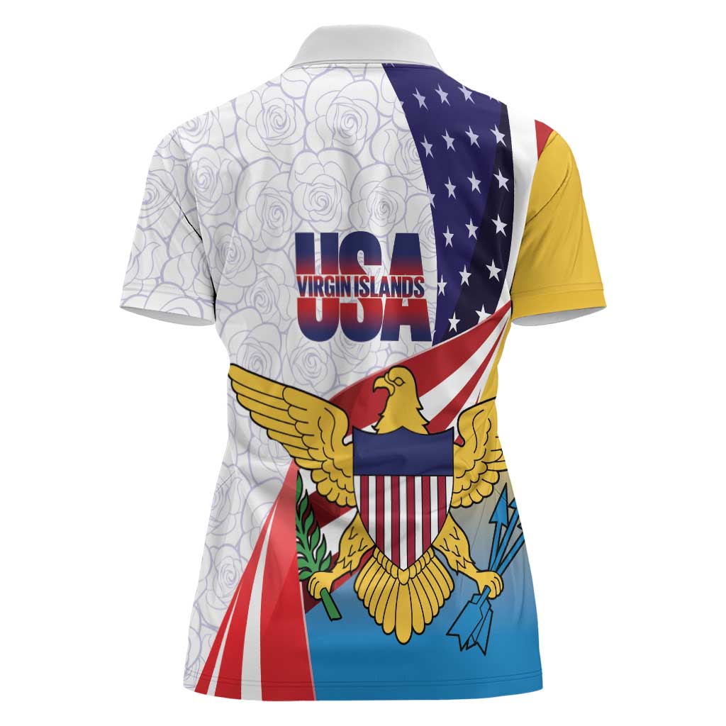 United States Virgin Islands Women Polo Shirt USA Curve Flag With Yellow Eagle - Wonder Print Shop