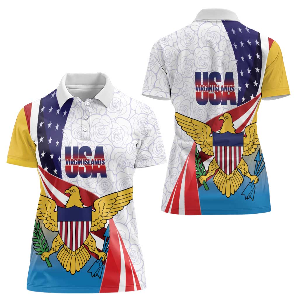 United States Virgin Islands Women Polo Shirt USA Curve Flag With Yellow Eagle - Wonder Print Shop