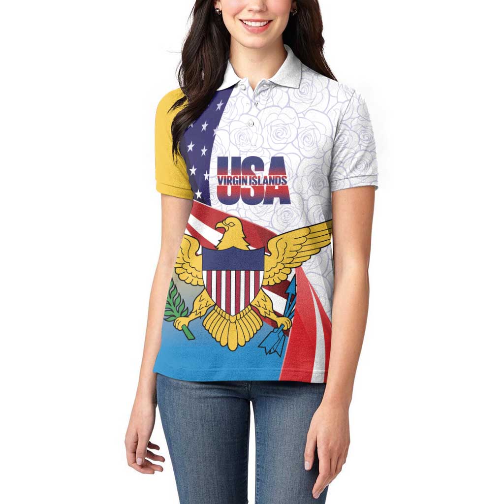 United States Virgin Islands Women Polo Shirt USA Curve Flag With Yellow Eagle - Wonder Print Shop