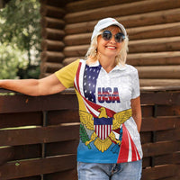 United States Virgin Islands Women Polo Shirt USA Curve Flag With Yellow Eagle - Wonder Print Shop