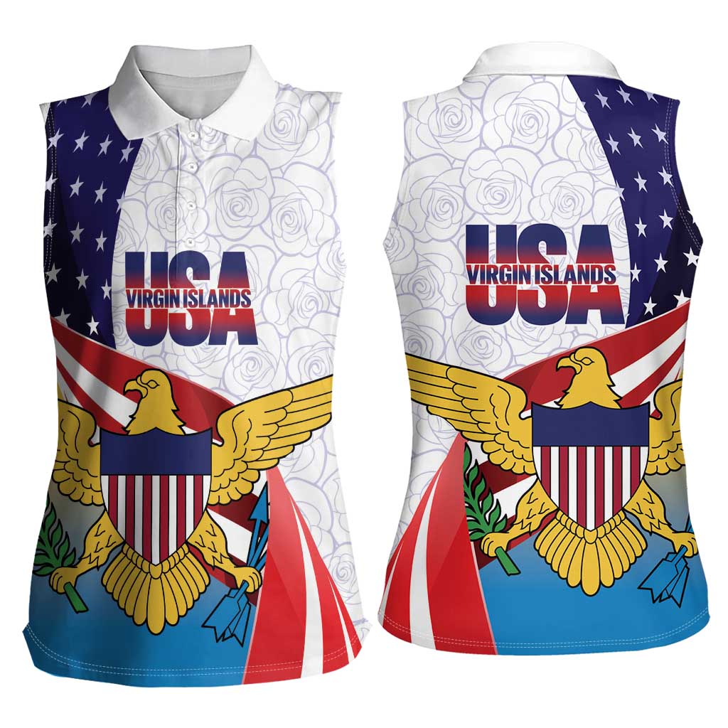 United States Virgin Islands Women Sleeveless Polo Shirt USA Curve Flag With Yellow Eagle - Wonder Print Shop