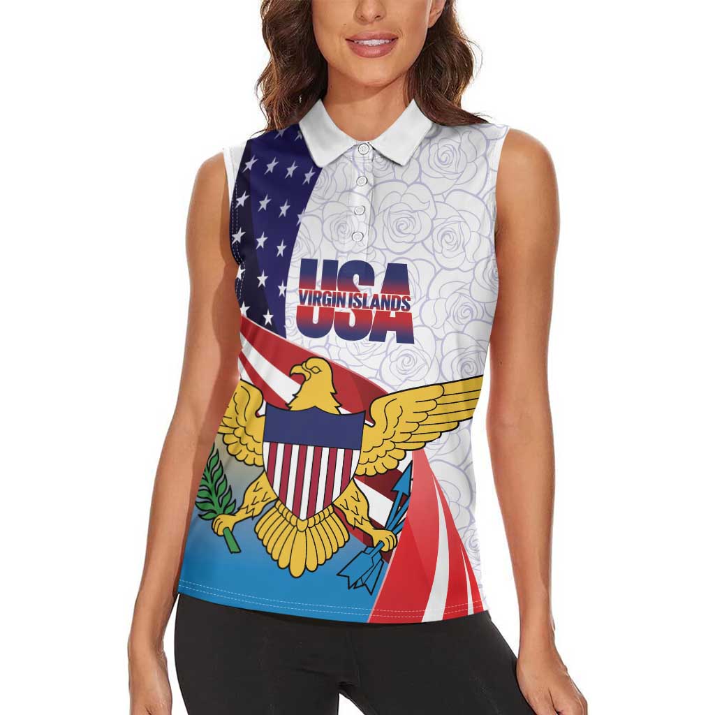 United States Virgin Islands Women Sleeveless Polo Shirt USA Curve Flag With Yellow Eagle - Wonder Print Shop