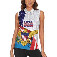 United States Virgin Islands Women Sleeveless Polo Shirt USA Curve Flag With Yellow Eagle - Wonder Print Shop
