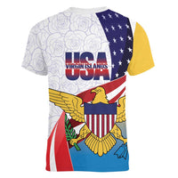 United States Virgin Islands Women V-Neck T-Shirt USA Curve Flag With Yellow Eagle - Wonder Print Shop