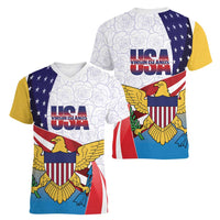 United States Virgin Islands Women V-Neck T-Shirt USA Curve Flag With Yellow Eagle - Wonder Print Shop