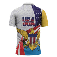 United States Virgin Islands Zipper Polo Shirt USA Curve Flag With Yellow Eagle - Wonder Print Shop