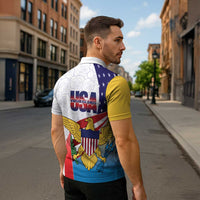 United States Virgin Islands Zipper Polo Shirt USA Curve Flag With Yellow Eagle - Wonder Print Shop