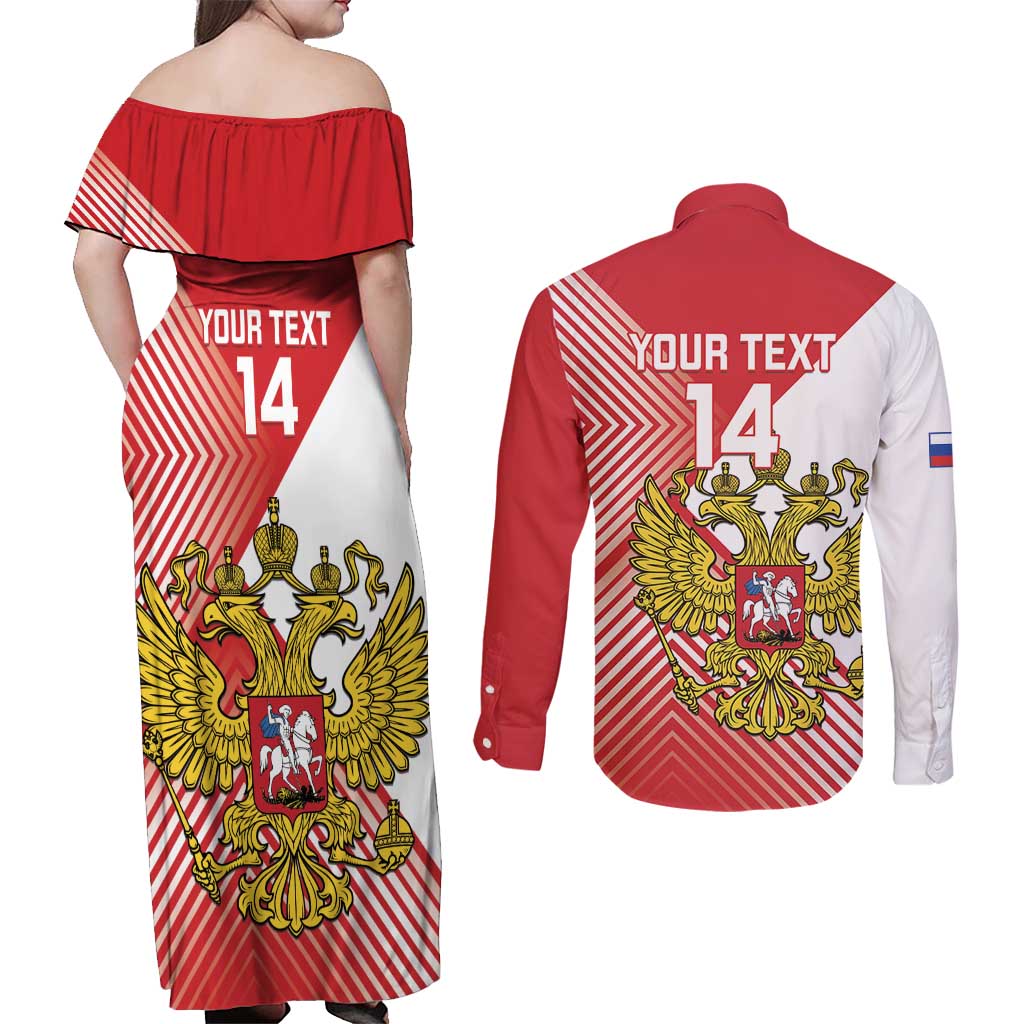Custom Russia Volleyball Couples Matching Off Shoulder Maxi Dress and Long Sleeve Button Shirt Reds Caesar Land Dynamic Style
