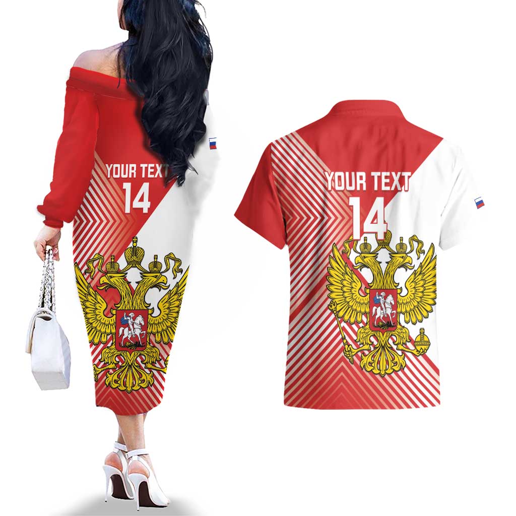 Custom Russia Volleyball Couples Matching Off The Shoulder Long Sleeve Dress and Hawaiian Shirt Reds Caesar Land Dynamic Style