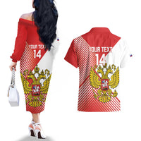 Custom Russia Volleyball Couples Matching Off The Shoulder Long Sleeve Dress and Hawaiian Shirt Reds Caesar Land Dynamic Style