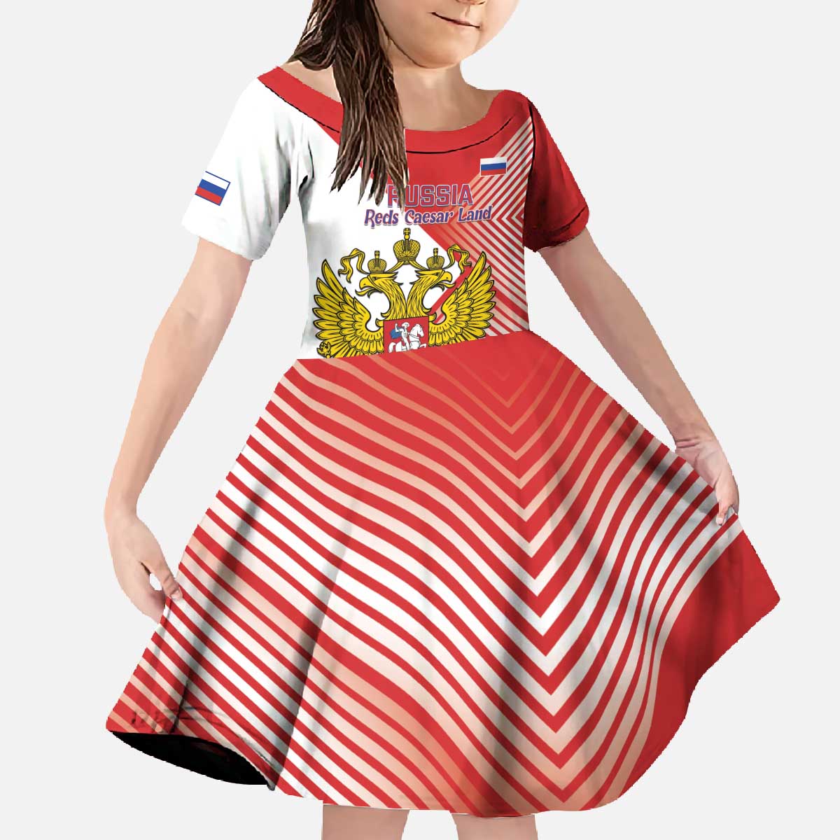 Custom Russia Volleyball Family Matching Off The Shoulder Long Sleeve Dress and Hawaiian Shirt Reds Caesar Land Dynamic Style