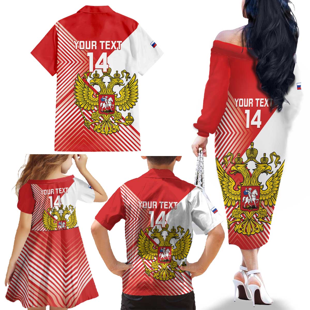 Custom Russia Volleyball Family Matching Off The Shoulder Long Sleeve Dress and Hawaiian Shirt Reds Caesar Land Dynamic Style