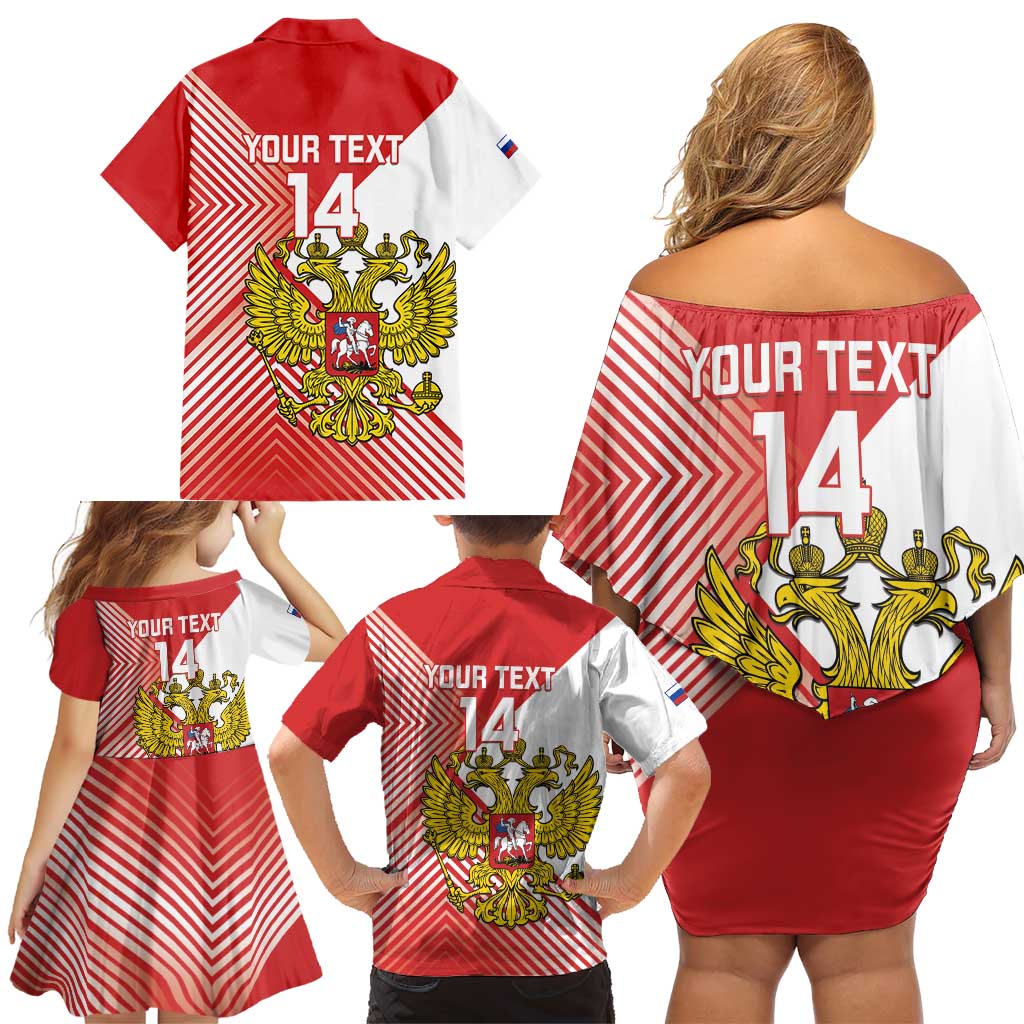 Custom Russia Volleyball Family Matching Off Shoulder Short Dress and Hawaiian Shirt Reds Caesar Land Dynamic Style