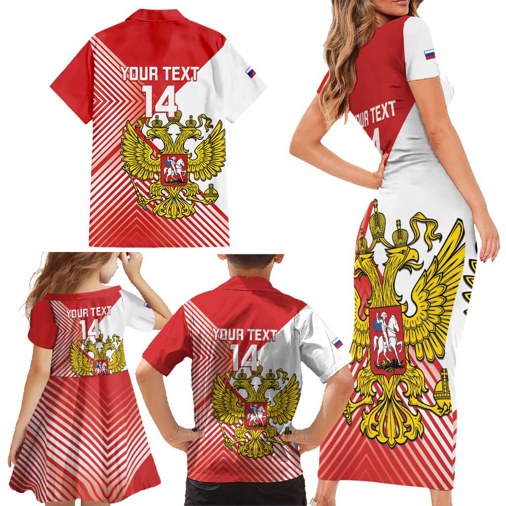 Custom Russia Volleyball Family Matching Short Sleeve Bodycon Dress and Hawaiian Shirt Reds Caesar Land Dynamic Style