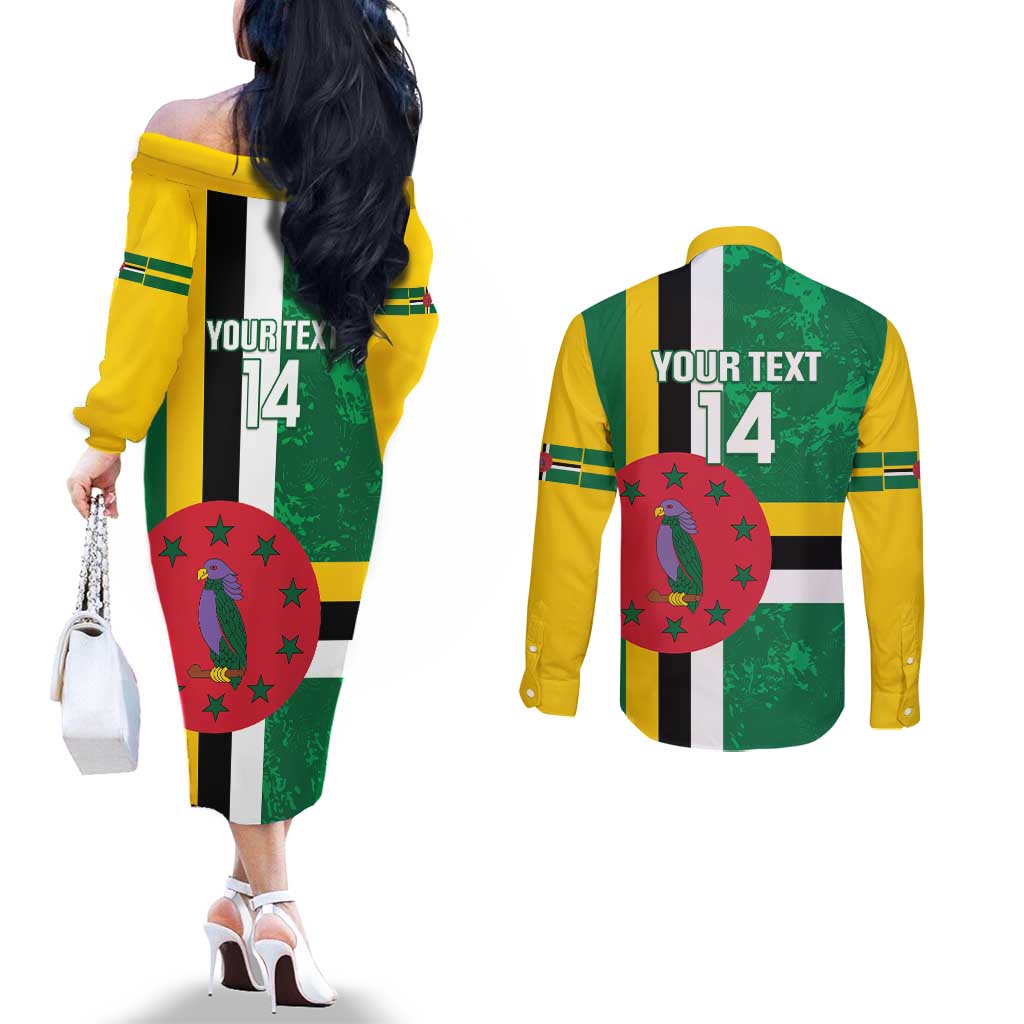 Custom Dominica Football Couples Matching Off The Shoulder Long Sleeve Dress and Long Sleeve Button Shirt 2025 Go Dominik