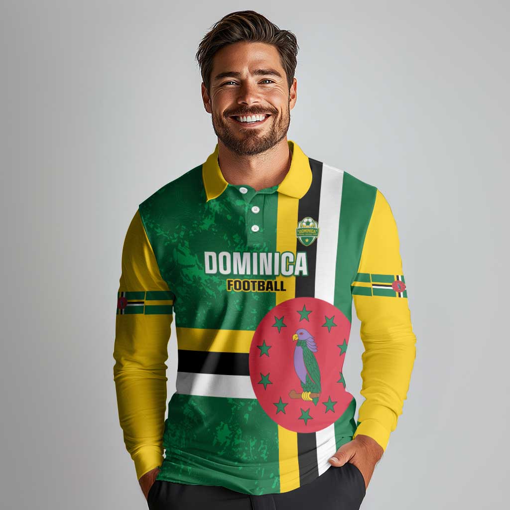 Custom Dominica Football Long Sleeve Polo Shirt 2025 Go Dominik