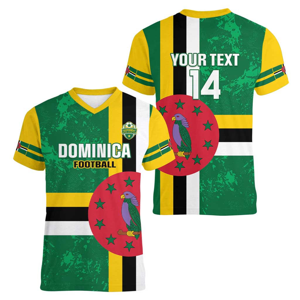 Custom Dominica Football Women V-Neck T-Shirt 2025 Go Dominik
