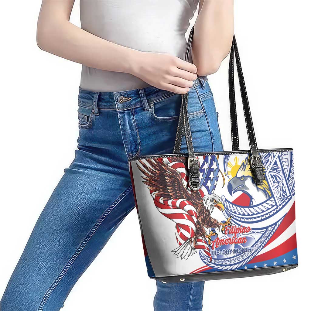Filipino American History Month Leather Tote Bag Philippines Agila USA Eagle Mix Flag