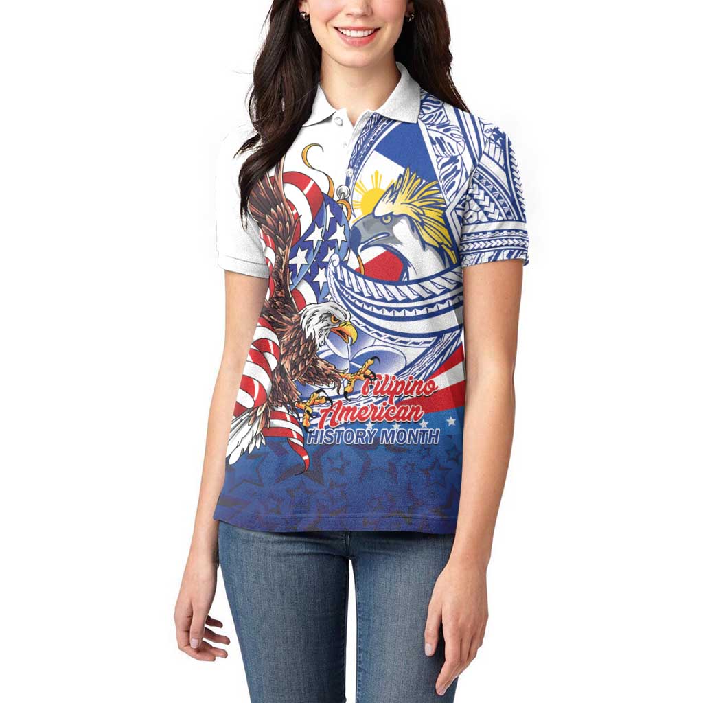 Filipino American History Month Women Polo Shirt Philippines Agila USA Eagle Mix Flag