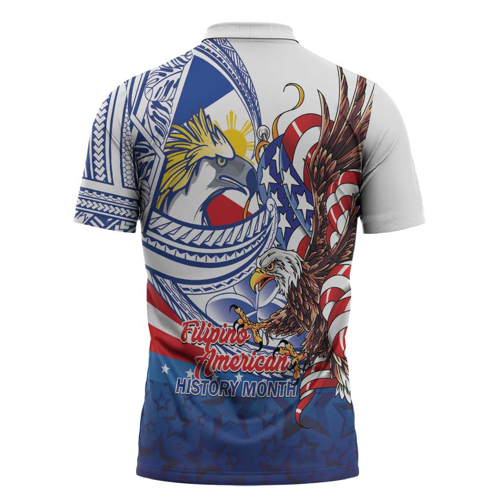 Filipino American History Month Zipper Polo Shirt Philippines Agila USA Eagle Mix Flag