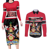 Trinidad and Tobago Couples Matching Long Sleeve Bodycon Dress and Long Sleeve Button Shirt Together We Aspire Together We Achieve