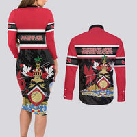 Trinidad and Tobago Couples Matching Long Sleeve Bodycon Dress and Long Sleeve Button Shirt Together We Aspire Together We Achieve