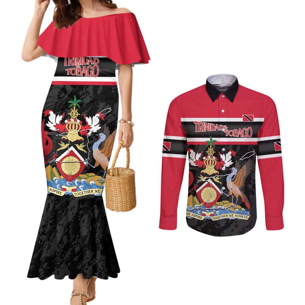 Trinidad and Tobago Couples Matching Mermaid Dress and Long Sleeve Button Shirt Together We Aspire Together We Achieve