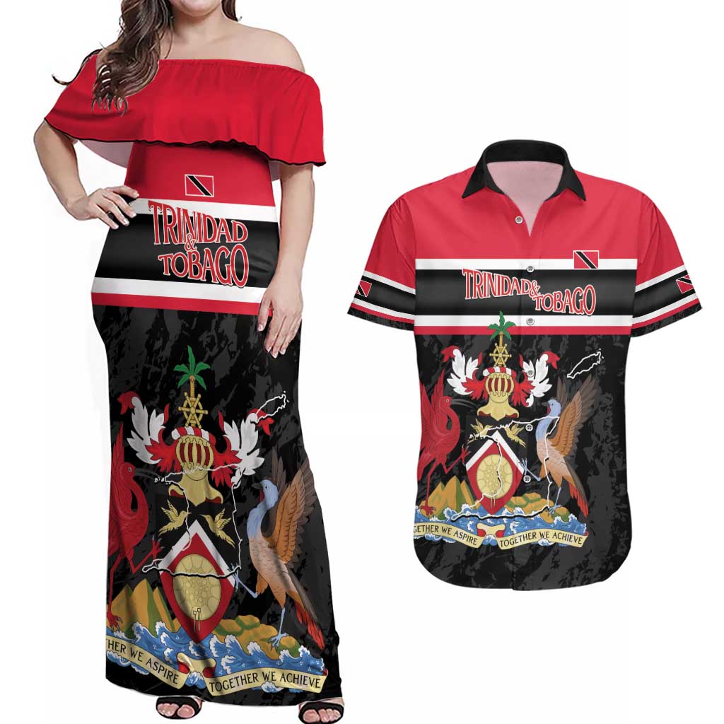 Trinidad and Tobago Couples Matching Off Shoulder Maxi Dress and Hawaiian Shirt Together We Aspire Together We Achieve