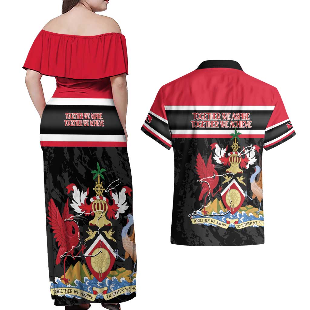 Trinidad and Tobago Couples Matching Off Shoulder Maxi Dress and Hawaiian Shirt Together We Aspire Together We Achieve