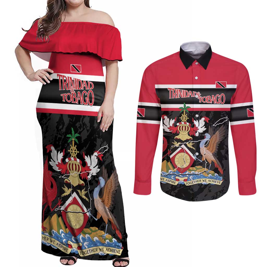 Trinidad and Tobago Couples Matching Off Shoulder Maxi Dress and Long Sleeve Button Shirt Together We Aspire Together We Achieve