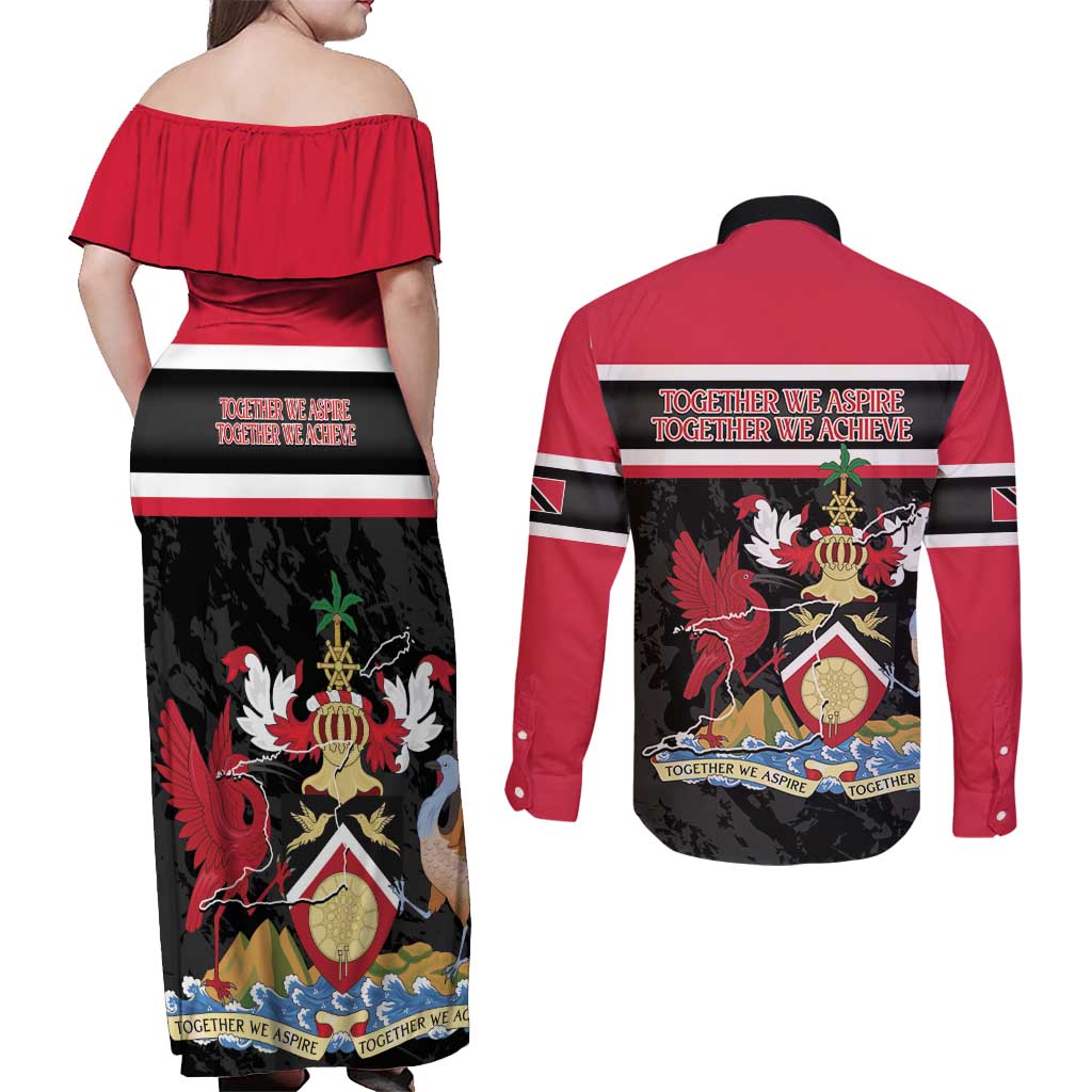 Trinidad and Tobago Couples Matching Off Shoulder Maxi Dress and Long Sleeve Button Shirt Together We Aspire Together We Achieve