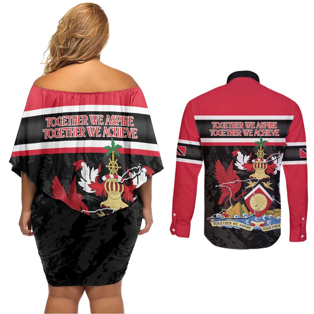 Trinidad and Tobago Couples Matching Off Shoulder Short Dress and Long Sleeve Button Shirt Together We Aspire Together We Achieve