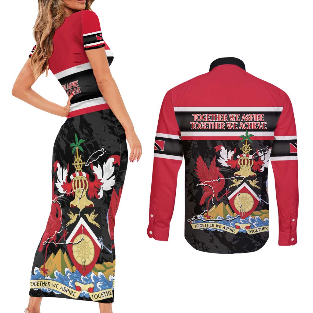 Trinidad and Tobago Couples Matching Short Sleeve Bodycon Dress and Long Sleeve Button Shirt Together We Aspire Together We Achieve