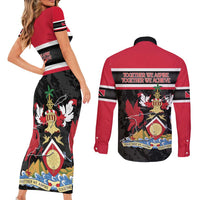 Trinidad and Tobago Couples Matching Short Sleeve Bodycon Dress and Long Sleeve Button Shirt Together We Aspire Together We Achieve