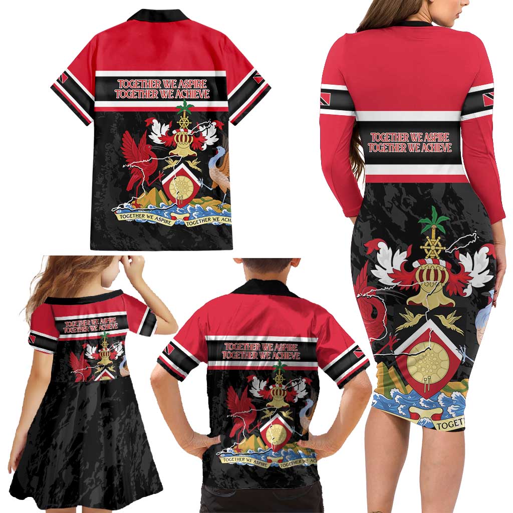 Trinidad and Tobago Family Matching Long Sleeve Bodycon Dress and Hawaiian Shirt Together We Aspire Together We Achieve