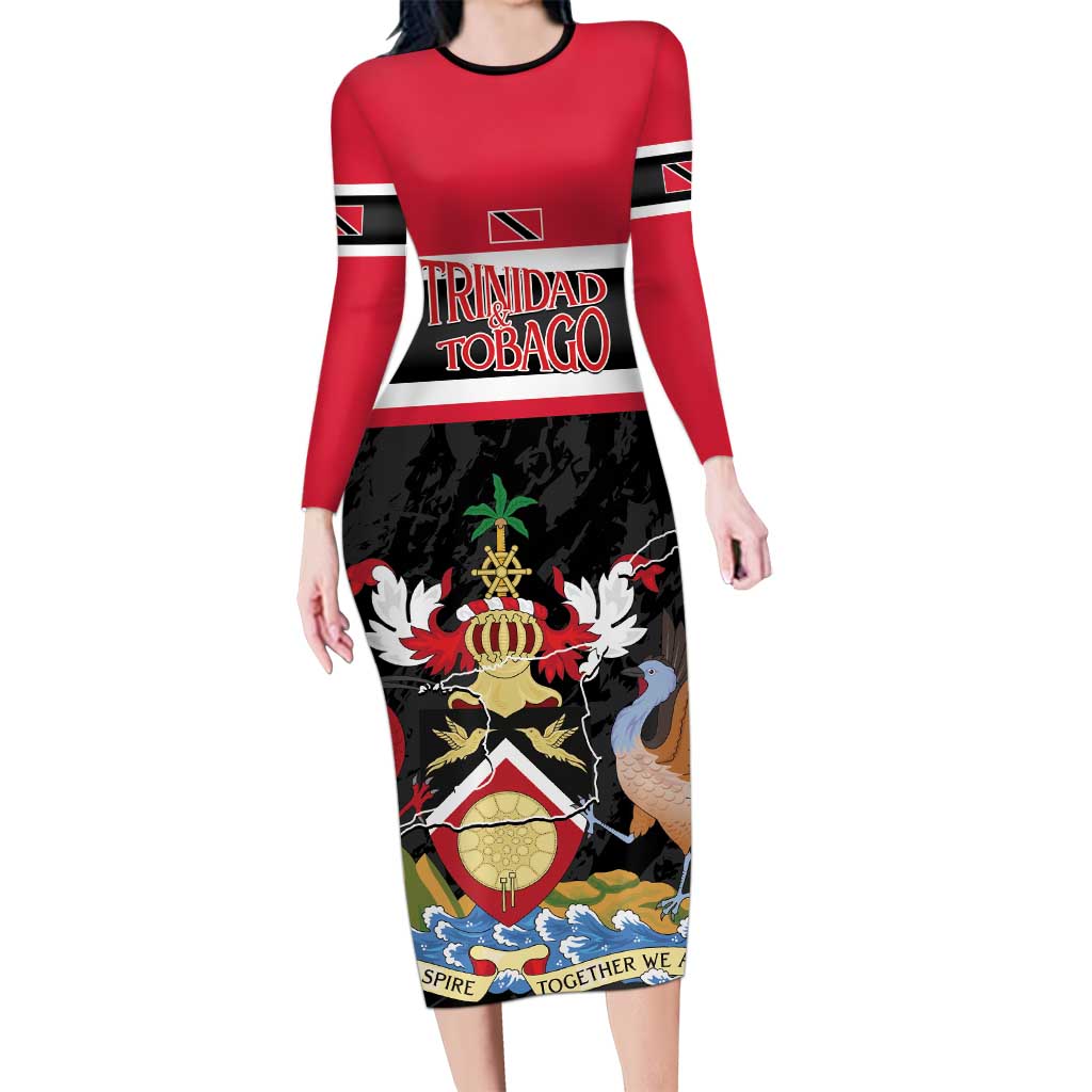 Trinidad and Tobago Family Matching Long Sleeve Bodycon Dress and Hawaiian Shirt Together We Aspire Together We Achieve