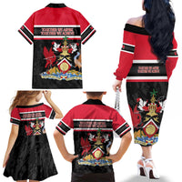 Trinidad and Tobago Family Matching Off The Shoulder Long Sleeve Dress and Hawaiian Shirt Together We Aspire Together We Achieve