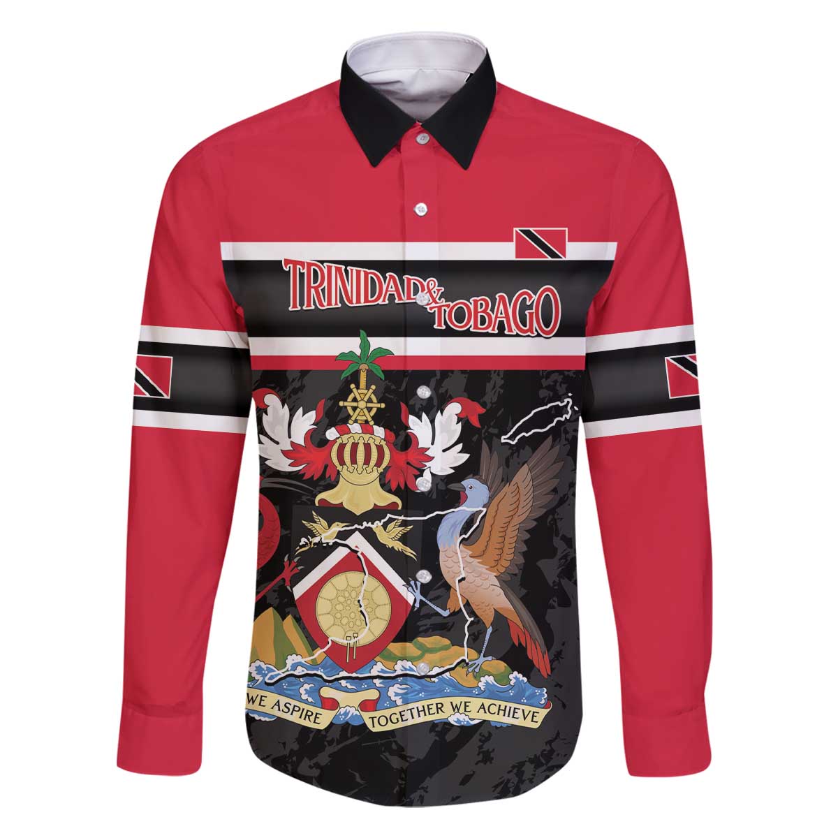 Trinidad and Tobago Family Matching Off The Shoulder Long Sleeve Dress and Hawaiian Shirt Together We Aspire Together We Achieve