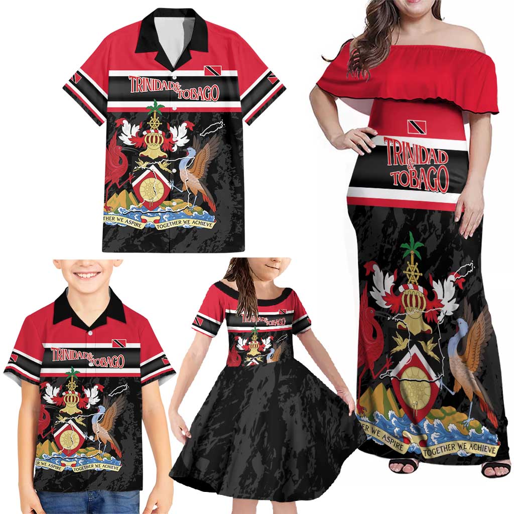 Trinidad and Tobago Family Matching Off Shoulder Maxi Dress and Hawaiian Shirt Together We Aspire Together We Achieve