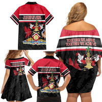Trinidad and Tobago Family Matching Off Shoulder Short Dress and Hawaiian Shirt Together We Aspire Together We Achieve