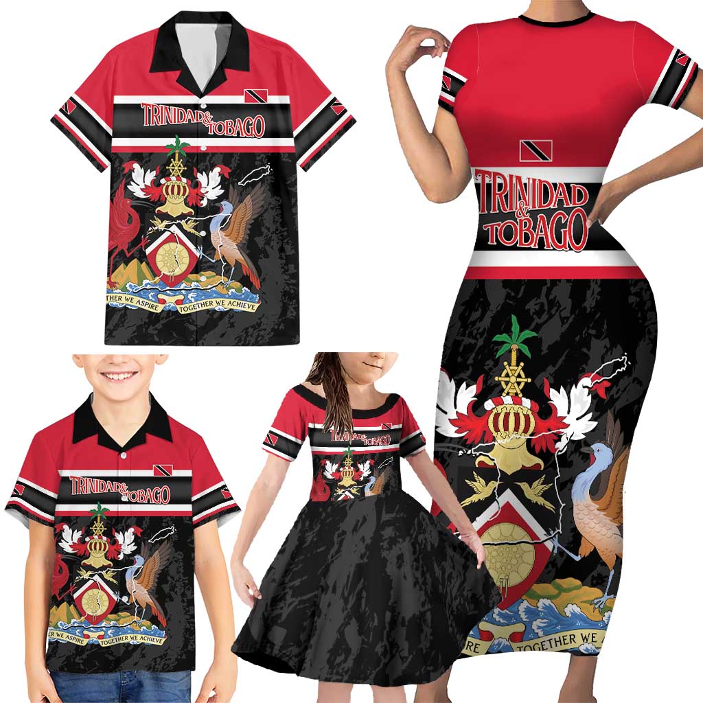Trinidad and Tobago Family Matching Short Sleeve Bodycon Dress and Hawaiian Shirt Together We Aspire Together We Achieve